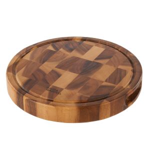 Davis & Waddell Round Acacia Wood End Grain Cut Board Natural Matt Lacquer 30x4cm