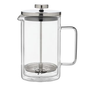 Leaf & Bean Glass Double Wall French Press 600ml Clear & Silver 14x9.5x18.8cm