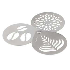 Leaf & Bean Stainless Steel Coffee Stencils 3pcs Set Stainless Steel 9.8x8.4x0.6cm