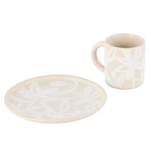 Leaf & Bean Freya Mug & Side Plate 2pcs Set Oat & White 12x9x10cm/21.5x21.5x3cm