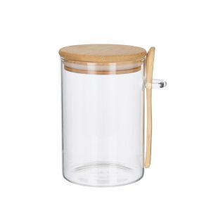 Leaf & Bean Small Glass Canister with Spoon Natural 11x9x14cm/650ml