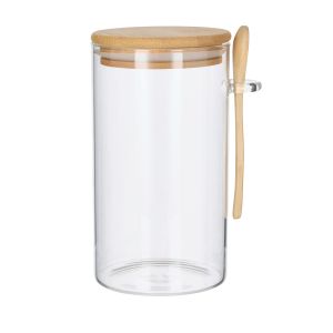 Leaf & Bean Large Glass Canister with Spoon Natural 11x9x17cm/800ml