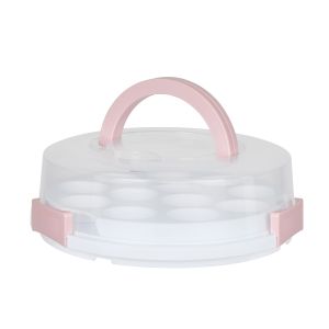 Davis & Waddell 2 in 1 Round Cake and Cupcake Carrier Pink & White 36x36x11.5cm