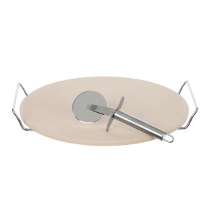 MasterPro 33cm Pizza Stone and Serving Set Natural & Stainless Steel 36x33x4cm/21x7x2cm