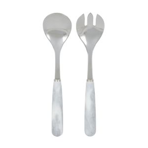 Davis & Waddell Nuvolo Marble Salad Servers 2pcs Set White Grey & Silver 26x6x2.5cm