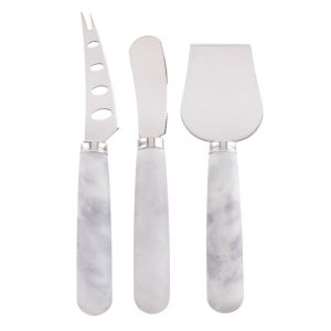 Davis & Waddell Nuvolo Marble Long Cheese Knives 3pcs Set White Grey & Silver 18x2x2cm/16.3x2x2cm/16x3x4.8cm
