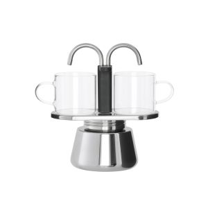 Leaf & Bean Piazza Stainless Steel Espresso Maker & 2pcs Glass Cups Sliver & Black 13x8x15cm/5.4x7.8x8cm