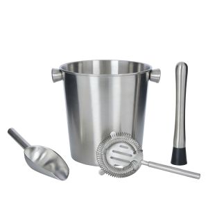 Davis & Waddell Brooklyn Stainless Steel Ice Bucket 2.8L with 3pcs Barware Set Silver 18.3x18.3x19.2cm