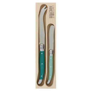 Andre Verdier Debutant Cheese Knife Set 2pce Cheese 23cm/Pate 17cm/GB 25x6x2cm Stainless Steel/Forest/Forest Green/Sage