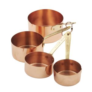 Academy Copper Plated Measuring Cups w Brass Handles 4pce Brass/Copper 1/4 Cup/1/3 Cup/1/2 Cup/1 Cup