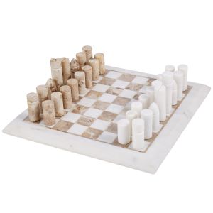 Grand Designs Marble Inlay Chess Set White & Brown 31x31x20cm