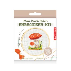 Kikkerland Mini Cross Stitch Embroidery Kit - Mushroom Multi-Coloured 8.5x9.5x10cm