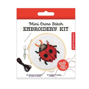 Kikkerland Mini Cross Stitch Embroidery Kit - Ladybug Multi-Coloured 8.5x9.5x10cm