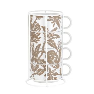 Amalfi Mylora Mug Set with Stand 5pce White 9x13x9cm/350ml