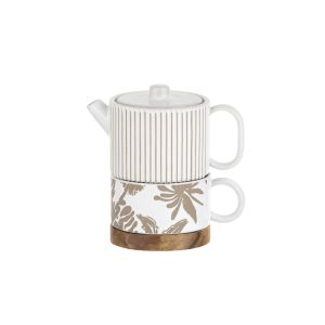 Amalfi Mylora Tea For One with Infuser on White Wash Base White Tea pot 14.5x9.5x12cm/400ml Cup 12.5x9.5x5.5cm/250ml