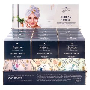 THE AUSTRALIAN COLLECTION by IS GIFT Turban Towel - Sally Browne Botanical (3Asst/12Disp) Multi-Coloured 10X5X16cm