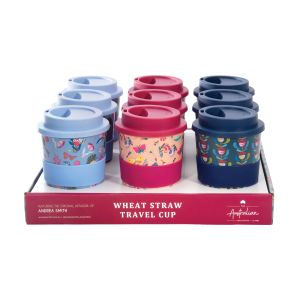 The Australian Collection Wheat Straw Travel Cup - Andrea Smith CDU 9pcs/3 Assorted 9x9x11.8cm