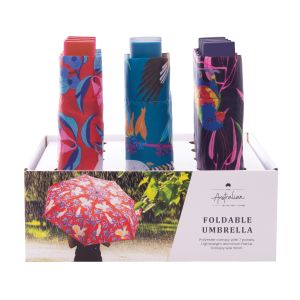 The Australian Collection Foldable Umbrella - Birds (3 Asst/12 Disp) Multi-Coloured Folded: 4.5x4.5x24.5cm