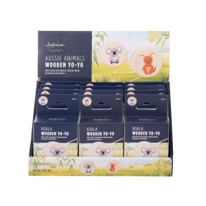 The Australian Collection Aussie Animals Wooden Yo-Yo CDU 12pcs/2 Assorted 5.5x5.5x3.1cm