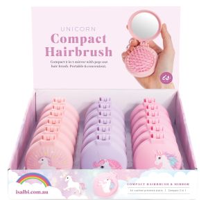 Discovery Zone Unicorn Compact Hairbrush/ Mirror CDU 18pcs/3 Assorted 7x8x3cm