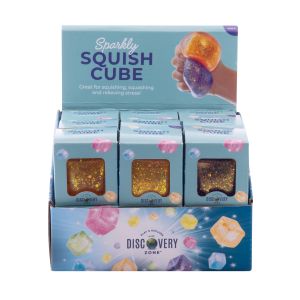 Discovery Zone Sparkly Squish Cube CDU 18pcs/6 Assorted 5x5x5cm