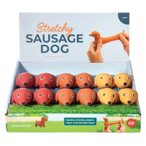 Discovery Zone Stretchy Sausage Dog CDU 12pcs/3 Assorted 4x11.5x7cm