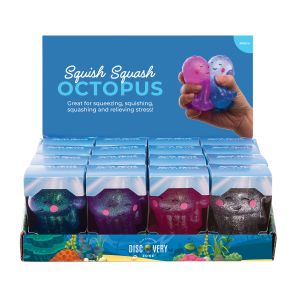 Discovery Zone Squish Squash Octopus CDU 16pcs/4 Assorted (New Item Code) 8x6.8x5.8cm