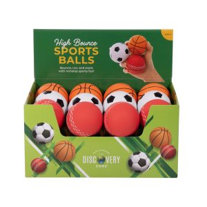 Discovery Zone High Bounce Sports Ball CDU 24pcs/3 Assorted 6x6x6cm