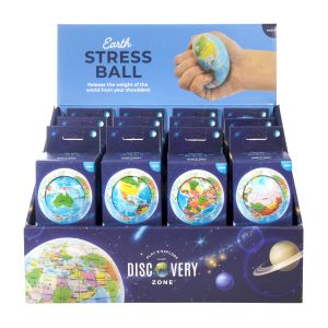 Discovery Zone Earth Stress Ball 70mm CDU 24pcs Multi-Coloured 7x7x12cm