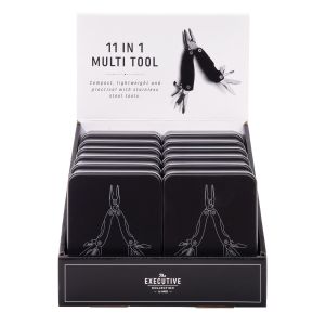 The Executive Collection 11 in 1 Multi-Tool in a Tin (2 Asst/12 Disp) Black 10.5x5.5x1.5cm
