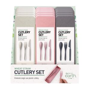 For The Earth Wheat Straw Travel Cutlery Set (3 Asst/18 Disp) Assorted 20.3x5.7x2.2cm