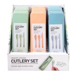 FOR THE EARTH by IS GIFTWheat Straw Cutlery Set - new colours (3Asst/18Disp) Multi-Coloured 20x6x2cm