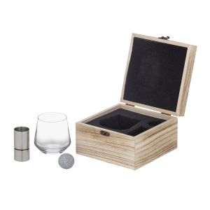 Maverick Flinders Whisky Gift Set 3pce Clear/Stainless Steel 18x18x11cm/Glass 7.4x6.1x9.1cm/400ml/Jigger 30ml/50ml/Stone 4x4cm