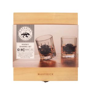 Maverick Whisky Sharing Set Natural Tong: 13.7x1.8x1.8cm/Glass:9.4x8x8cm/Whisky Stone: Dia 5cm
