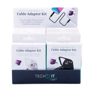 Tech 2 IT Multi-Function 3 In 1 Cable Adaptor Kit (2 Asst/12 Disp) Assorted 7.8x6.2x1cmm