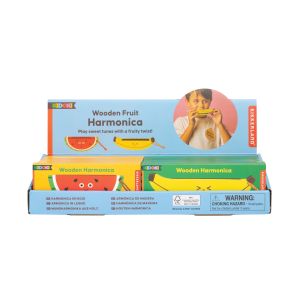Kikkerland Kidoki Wooden Fruit Harmonica CDU 12pcs/2 Assorted 13.5x2.25x6cm/15.5x2.25x5.5cm