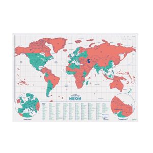 Luckies Scratch Map Neon - Coral Multi-Coloured 42x0.01x29.7cm