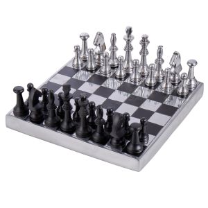 Society Home Corbin Chess Board Set Silver & Black 34x34x12cm