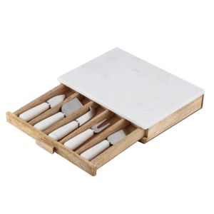 Academy Eliot Cheese Knife & Board Set/6 White/Natural Board: L: 31cm W: 23.5cm H: 7cm