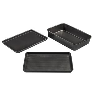 MasterPro N/S Roast & Crisp Set 3pce Roasting Pan 40x28x8cm/Oven Tray 40x27x2.5cm/Crisper Tray 40x27x2.5cm Black