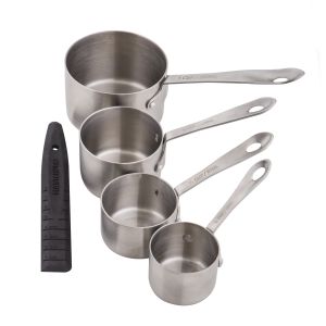 MasterPro Professional Measuring Cups with Leveller 1/4 Cup-60ml/1/3 Cup-80ml/1/2 Cup-125ml/1 Cup-250ml/Leveller 16x2.5x0.3cm Stainless Steel/Black
