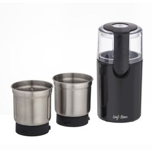 Leaf & Bean 2 in 1 Electric Coffee & Spice Grinder Black/Stainless Steel 10x10x21cm/1 Removable Coffee Grinder Bowl/ 1 Removable Chopping Bowl