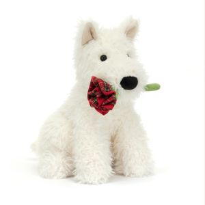 Jellycat Munro Dog Holding Rose Cream 18 x 13 x 23cm