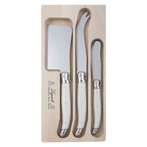 Andre Verdier Debutant Cheese Knife Set 3pce Stainless Steel/White Cleaver 21cm/Cheese 23cm/Pate 17cm/GB 25x11x2cm