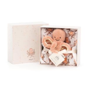 Jellycat Odell Octopus Gift Set Multi-Coloured Muslin:70x70cm Toy:12x5x3