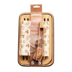 Pebbly Baker's Set Chocolate Board 28x18cm/Tongs 20cm/Bag 40x34cm