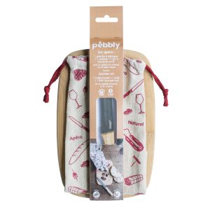 Pebbly Aperitif Set Natural Board 23x15x2cm/Knife 21cm/Bag 28x12cm