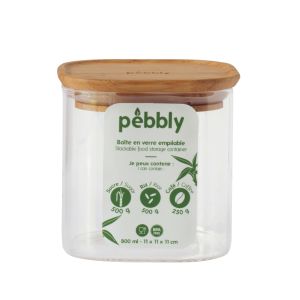 Pebbly Square Canister with Bamboo Lid Transparent 11x11x11cm/800ml