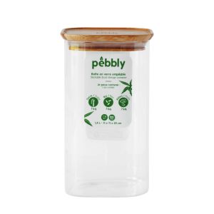 Pebbly Square Canister with Bamboo Lid Transparent 11x11x19cm/1.4L