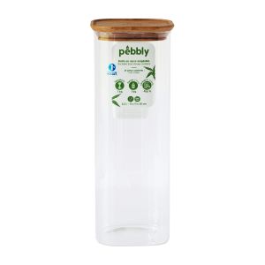 Pebbly Square Canister with Bamboo Lid Transparent 11x11x30cm/2.2L